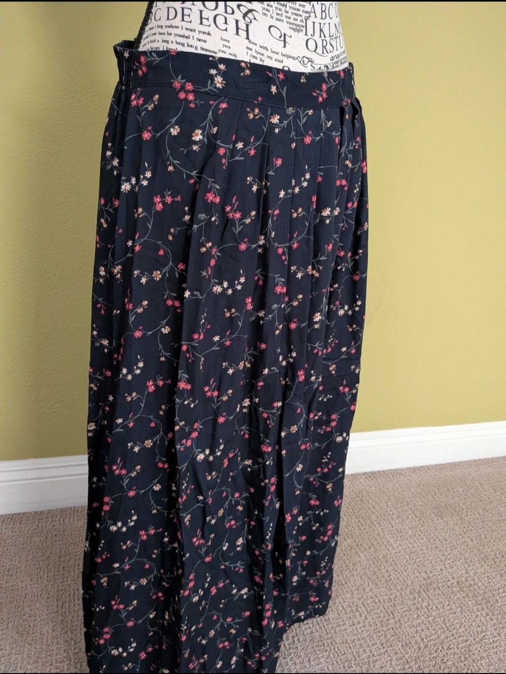 Black Floral Maxi Skirt with Pink & Cream Blossoms